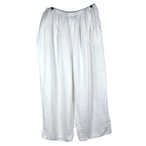 FLAX 100% Linen Wide Leg Elastic Waist Pants in White Size 2G (22-24)